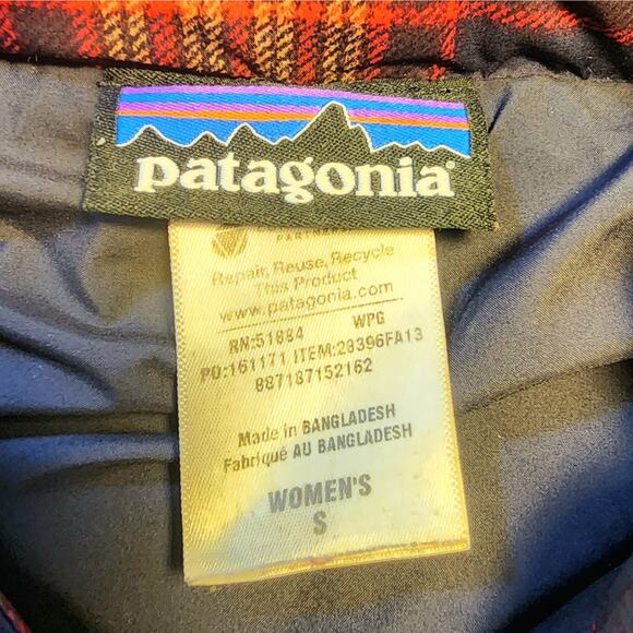 Patagonia Down With It Vest Women S Plaid Sherpa Lined Hooded Goose Down Warm - Picture 4 of 8